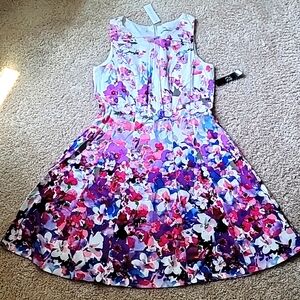 NWT NY & Co vintage printed floral sleeveless dress with pockets, size 12